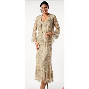 Soulmates Silk Lace dress with jacket- Size
S- Champagne Color